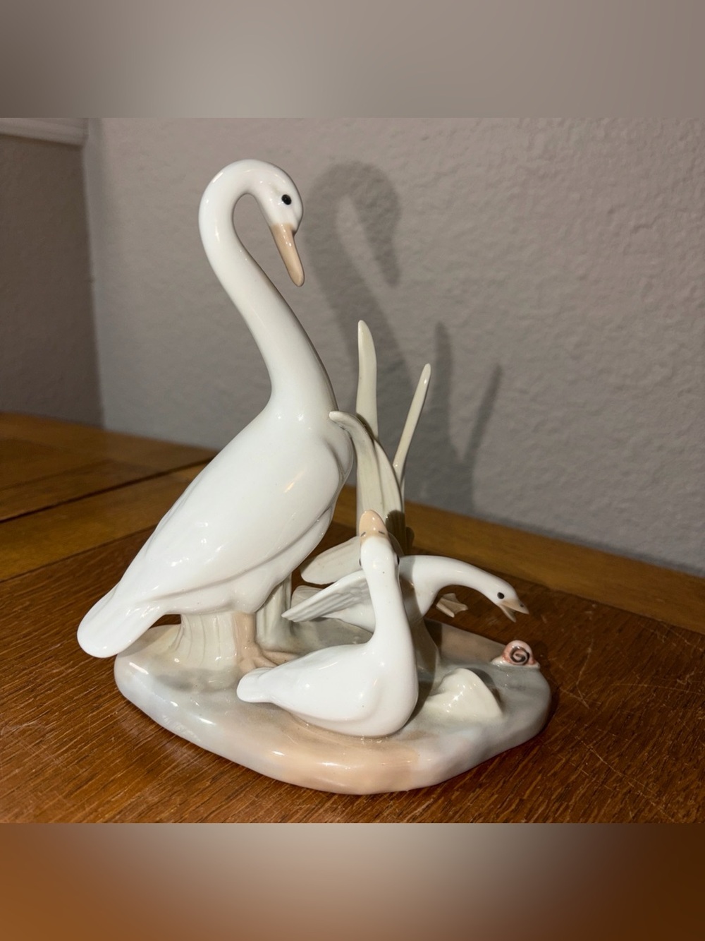 Vintage Casades Porcelain Figurine Swan With Chicks And Snail